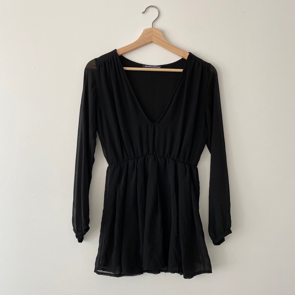 Brandy Melville Gathered Waist Long Sleeve Top Size S Black